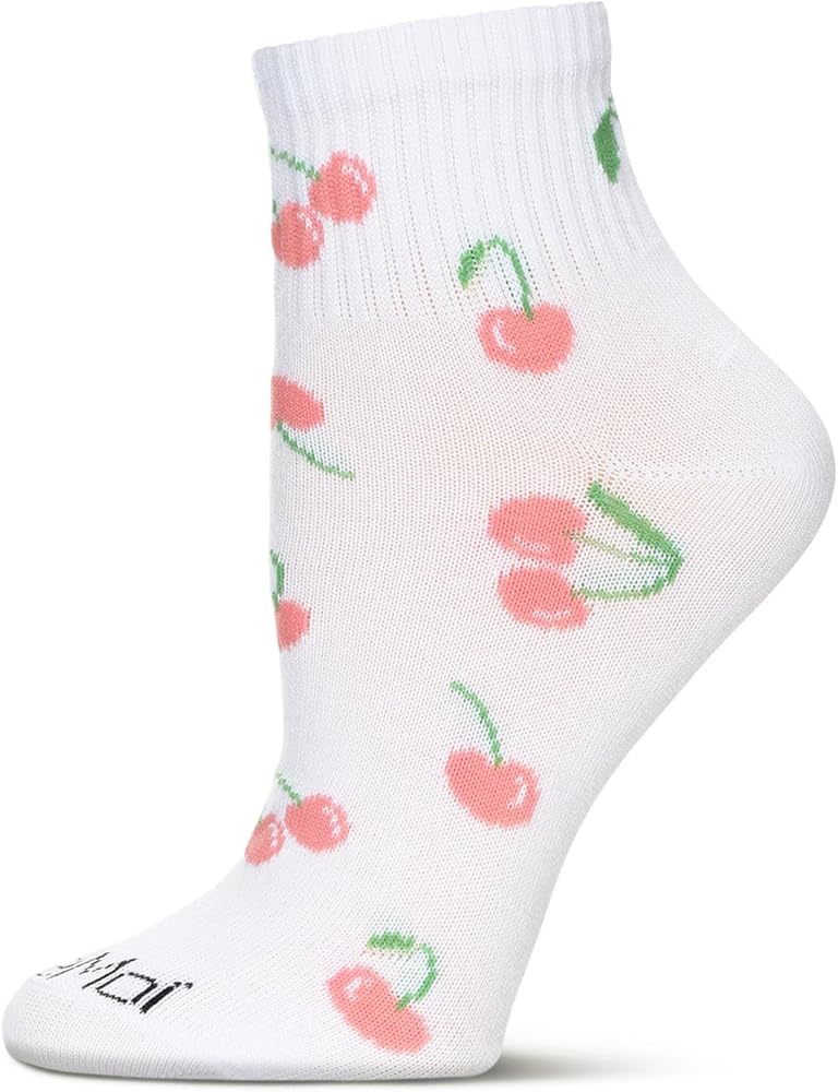 MeMoi Women's Multi Cherries Athletic Quarter Socks