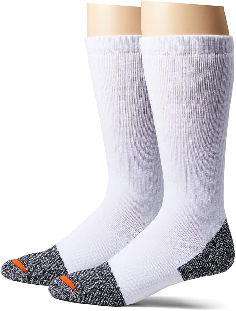 Merrell Unisex-Adult's Cotton Safety Work Crew Socks-2 Pair Pack-Breathable Arch Support and Blister Prevention, White, L/XL (Men's-12.5-15 / Women's-14+)