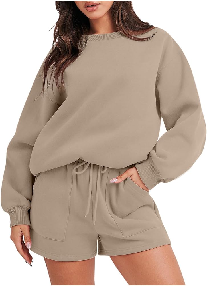 My Orders Yoga Sets for Women 2 Piece High Waist Sweatshirt Sets for Women 2 Piece Shorts Hoodie Set Sport Shorts with Pockets 2023 Fashion Trends Women Outfits Khaki XX-Large