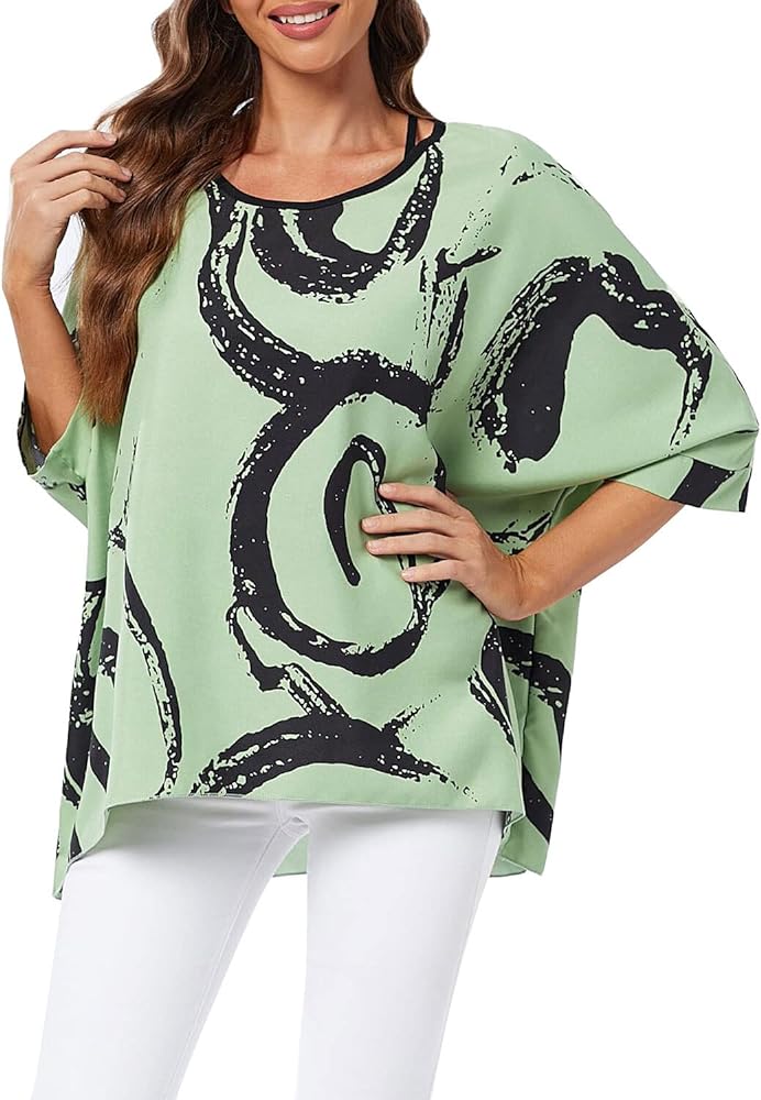 Women Chiffon Blouse Floral Batwing Sleeve Beach Cover Loose Tunic Shirt Tops