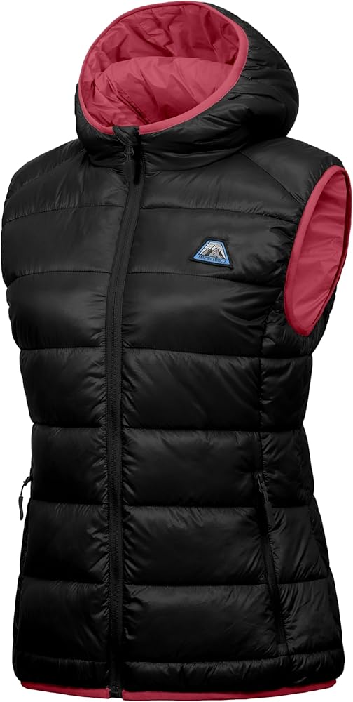 Mapamyumco Women’s Puffer Vest Lightweight with Hood, Water-Resistant Jacket Sleeveless for Hiking Ski Black XS