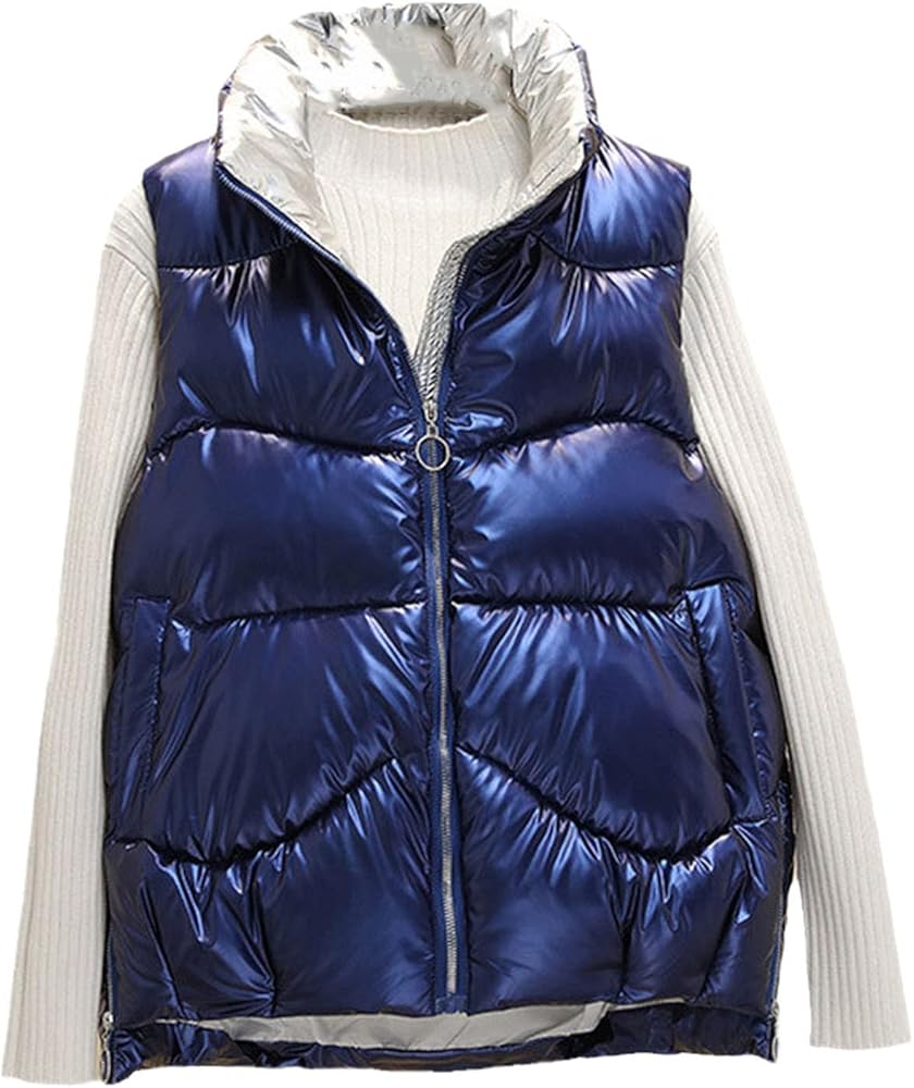 Winter Plus Size Women's Coat Shiny Padded Vest Jacket Stand-Up Collar Short Vest Bread Jacket Waistcoat Women