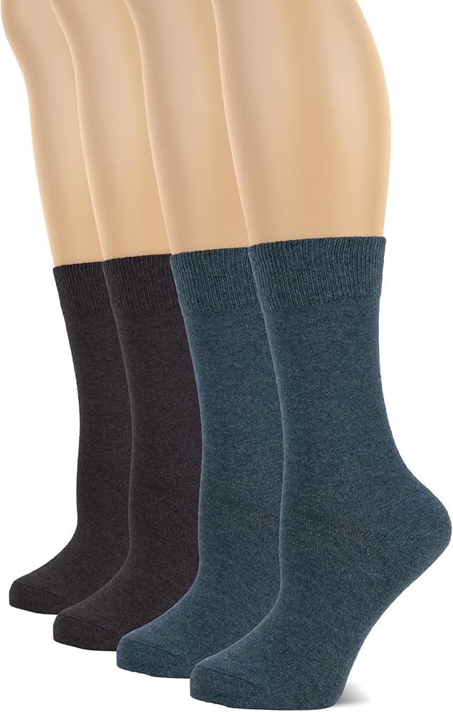 Hugh Ugoli Women's Cotton Crew Socks | Plain Color, Regular Fit, Soft Casual Socks for Trouser, Shoe Size 6 to 12, 4 Pairs