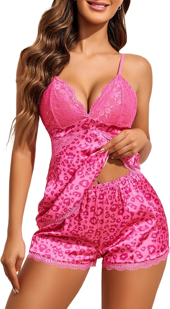 Avidlove Women Sleepwear Satin Pajamas Set Lace Camisole Shorts Nightwear