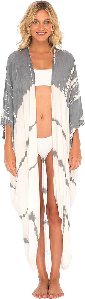 SHU-SHI Plus Size Kimono Cardigans For Women Tie Dye Swimsuit Oversized Beach Cover Ups