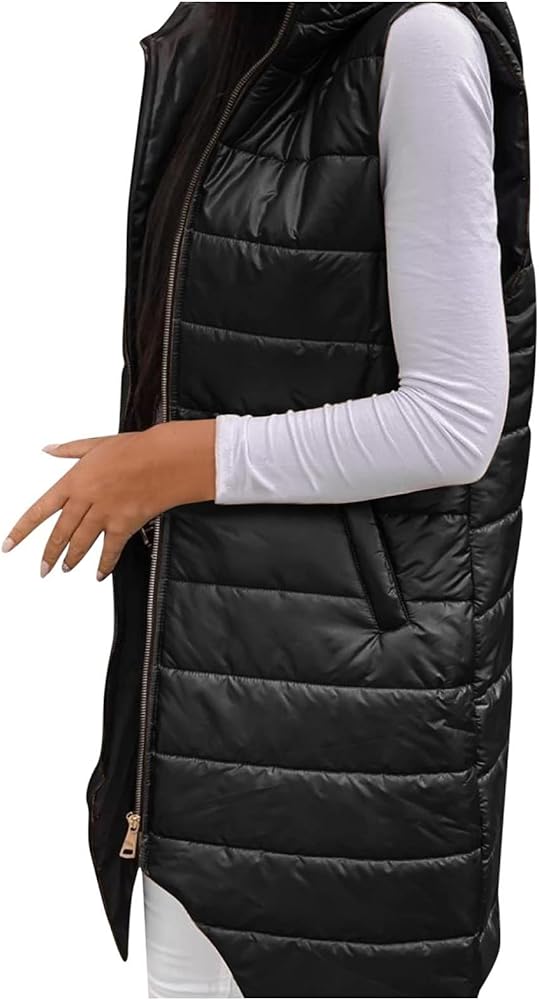 Women's Outerwear Vests Hooded Sleeveless Hooded Long Vest Jackets Winter Coats Fashion Windproof Jacket