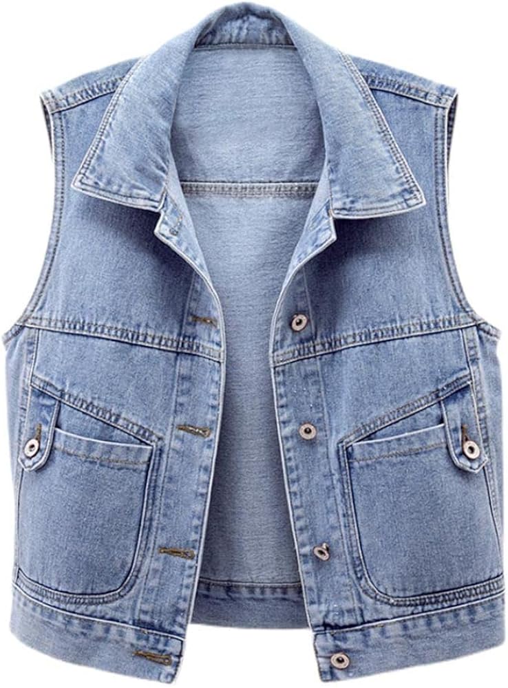 LifeShe Women's drawstring hooded denim vest sleeveless jean jackets coat with hood