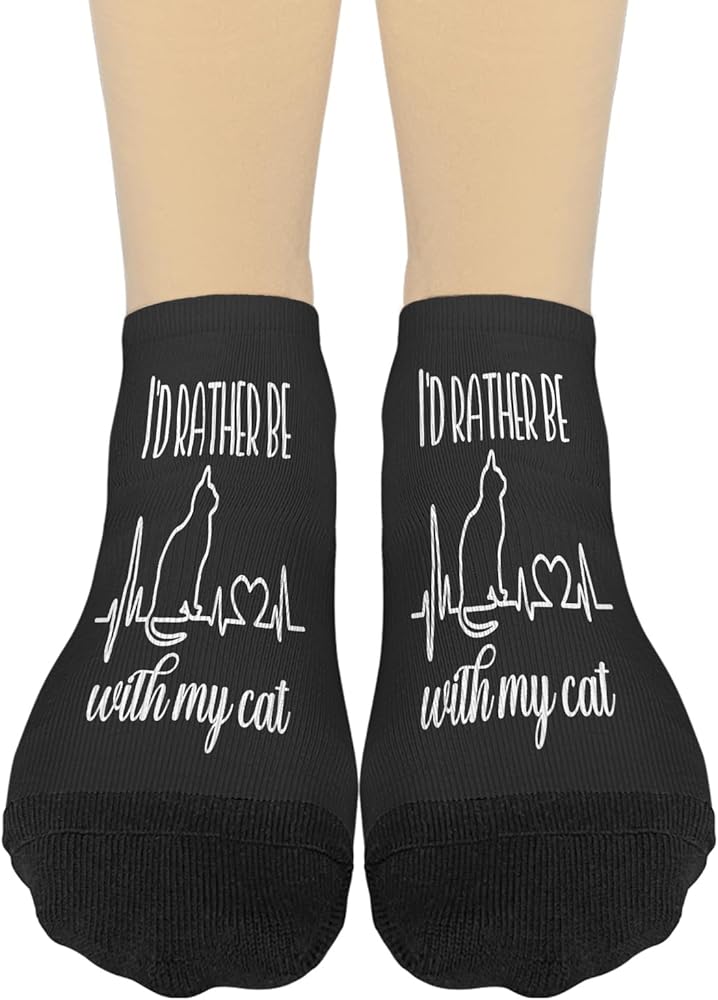 L'd Rather Be With My Cat Womens Socks Ankle Athletic Sock Womens, White