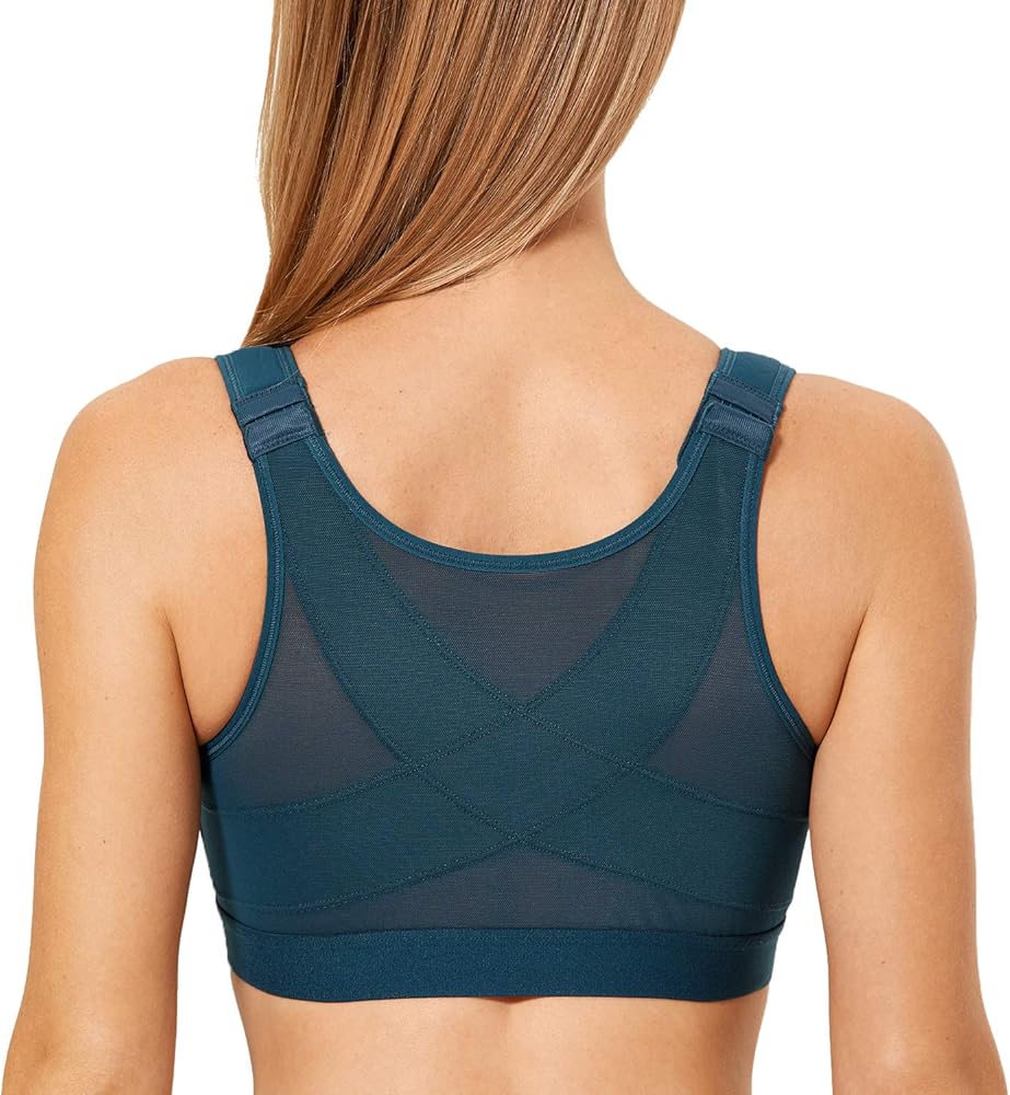 DELIMIRA Women's Full Coverage Front Closure Wire Free Back Support Posture Bra