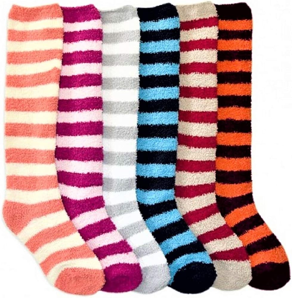 I&S 6 Pairs Cozy Soft Fuzzy Knee High Socks Warm Fleece Assorted Colors Patterns