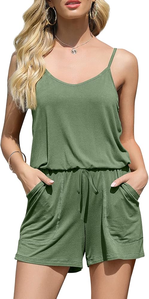 DouBCQ Womens Summer Cami Romper Casual Short Jumpsuits With Pockets