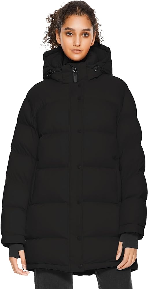 Orolay Women's Mid-Length Thickened Jacket with Detachable Hood Stand Collar Winter Puffer Jacket