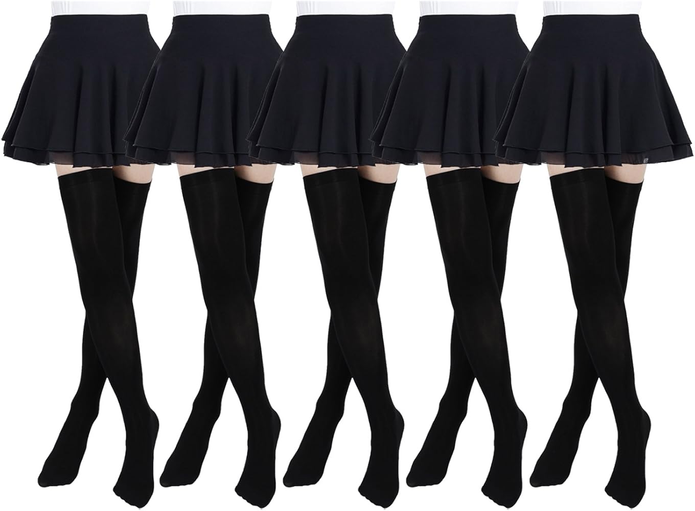 Women's Thigh High Stockings Socks of Solid Color Opaque Sexy,Over the Knee High Leg Socks 5-Pairs(Black)