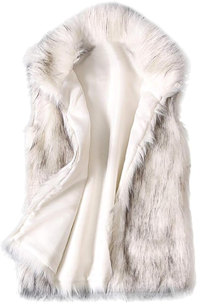 RMXEi Women's Wool Vest Faux Fur Vest Stand Collar Faux Fur Coat Vest Jacket