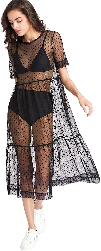 Floerns Women's Sheer Mesh Dress Beach Swimwear See Through Cover Ups