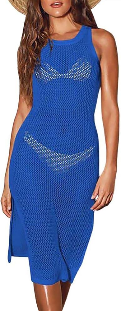 AILUNSNIKA Tunic Swimwear Cover Up Crochet Hollow Beach Bikini Dress for Women