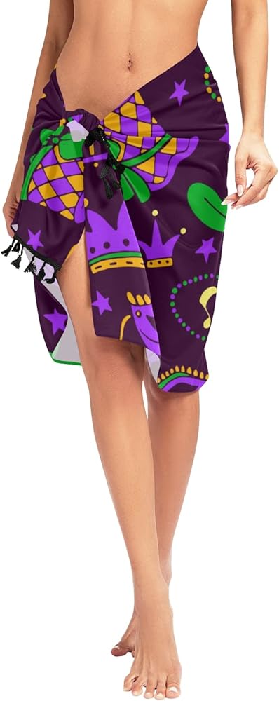 Fleur De Lis Floral Women Beach Sarong Pareo Swimsuit Cover Ups Sarong Wrap Pareo Short Skirt with Tassel