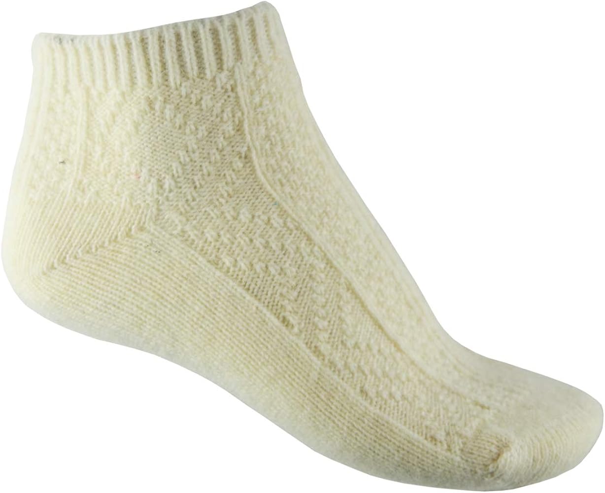 YUN Women's Natural Pure 100% Wool Traditional Cream Warm Low Ankle Booties Winter Socks