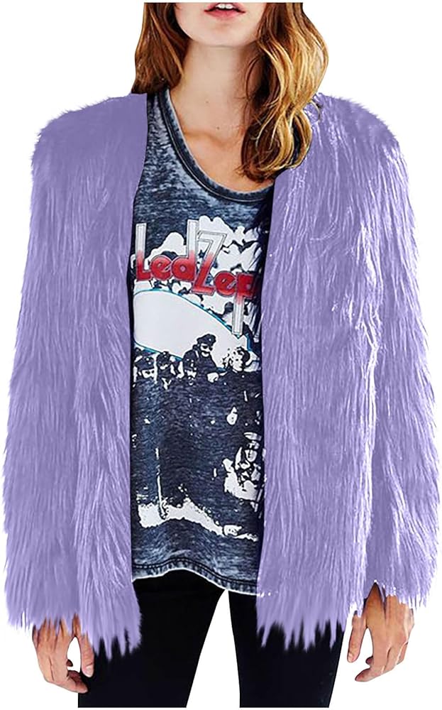 Women's Faux Fur Coat Open Front Fuzzy Long Sleeve Short Overcoat Shaggy Jacket Winter Warm Crop Cardigan Outerwear