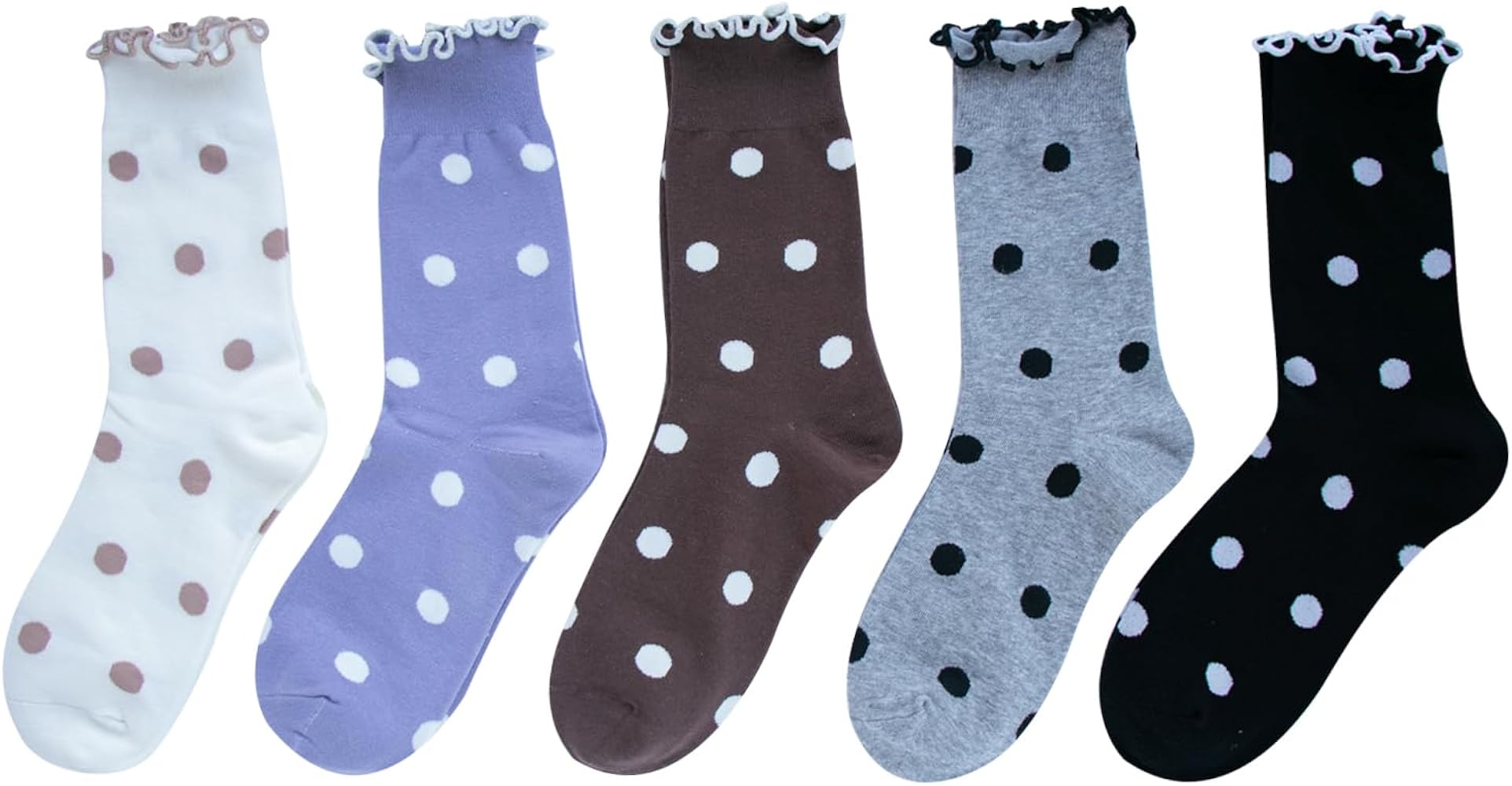 Womens Socks Polka-dot Above Ankle Novel Cute Fun Cotton Frilly Socks for Big Girls 5/6 Pairs