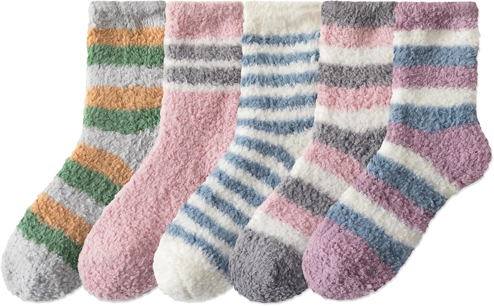 IIG Upgrade Non-shedding Womens Super Soft Fuzzy Socks Winter Colorful Cozy Home Slipper Socks Cute Fluffy Sleeping Christmas Socks Gift (Striped - 5 pairs)