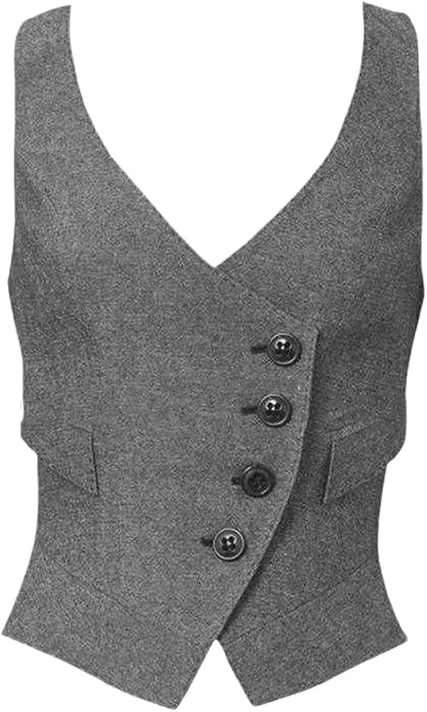 Women's Vest V-Neck 4 Buttonslim Fit Jacket Women Sleeveless Waistcoat