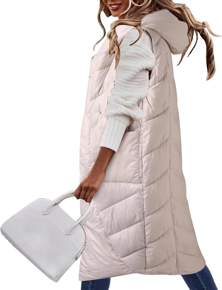 Puffer Down Coat Winter Vest Hooded Padded Vest Big Pocket Jacket Vest Wool Coat Women