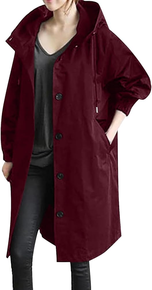 ECKHARDT Long Winter Coats For Women Plus Size, Workout Hooded Rain Jacket for Women Oversized Shackets Coat Windbreaker