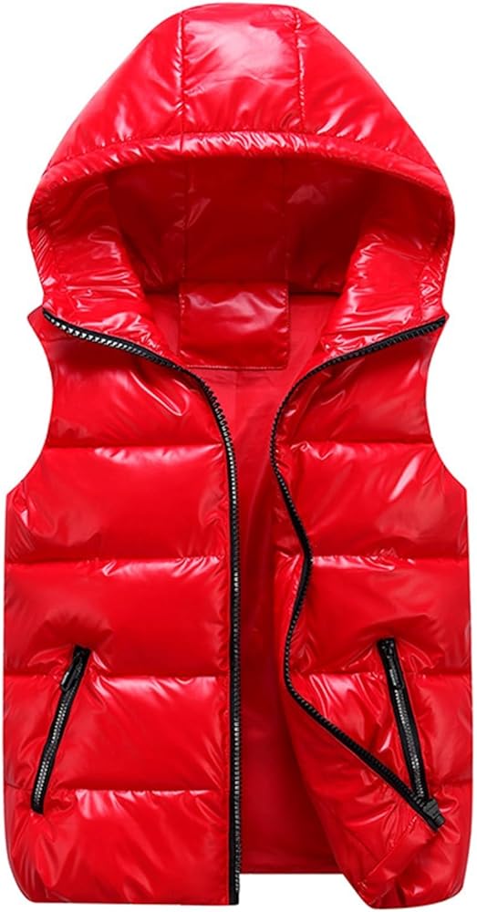 Hooded Puffer Vest for Women Shiny Insulated Winter Vests Sleeveless Padded Jacket Coats Zipper Quilted Waistcoat