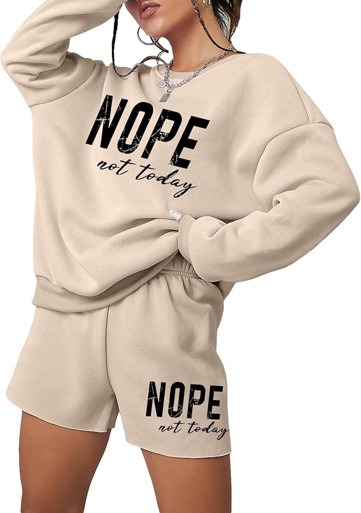 SweatyRocks Women's 2 Piece Outfits Sweatsuit Oversized Sweatshirt & Soft Shorts Slogan Graphic Pajamas Tracksuit Set