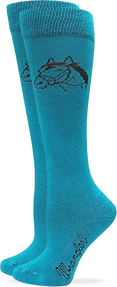 Wrangler Ladies Cushioned Horse Head Knee High Socks, Teal, Med (W 6-9), 1 Pair