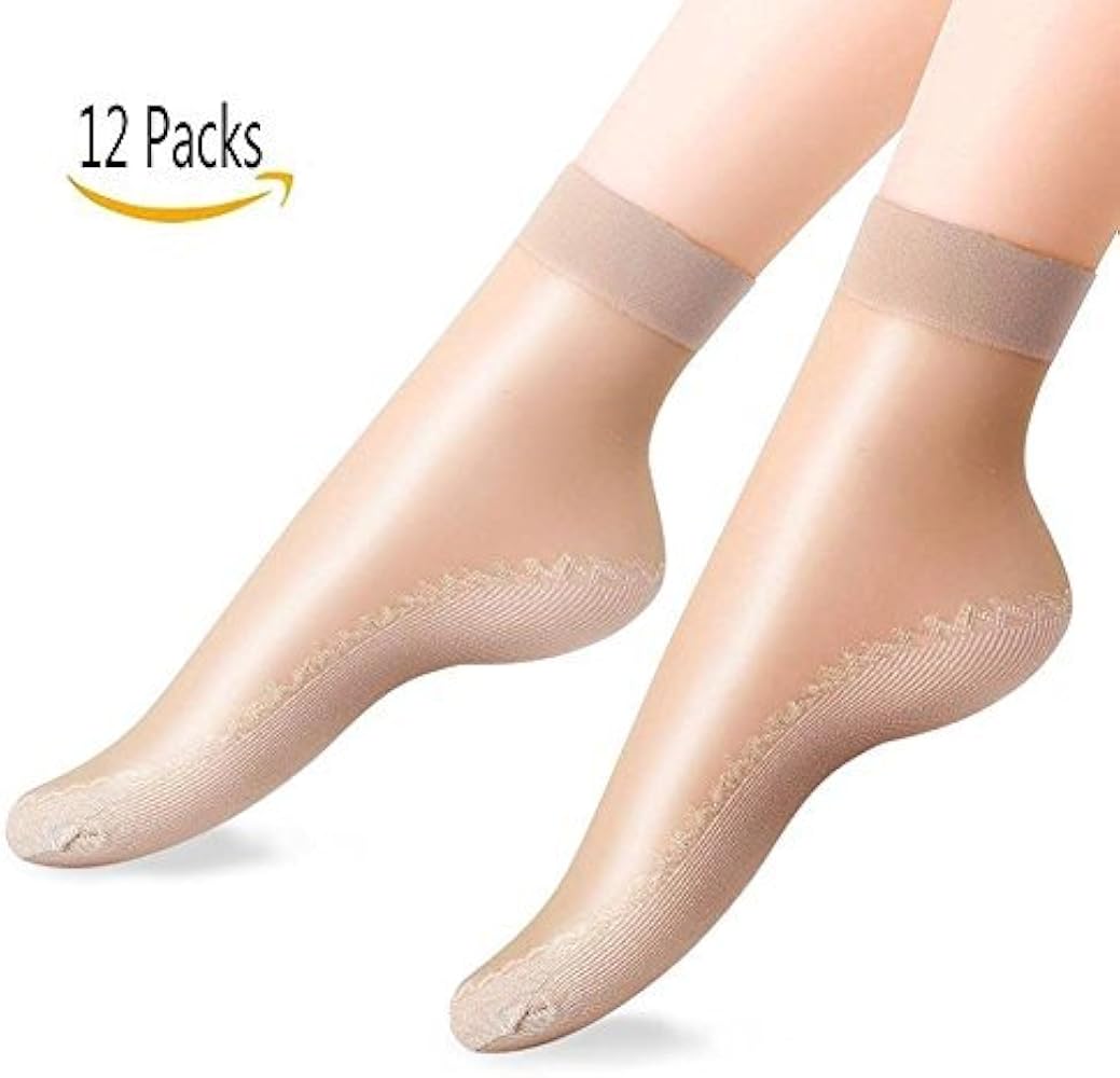 Lifewheel 12 Pairs Cozy Silky Anti-Slip Cotton Sole Sheer Ankle High Tights Hosiery Socks for Women Girls, One Size