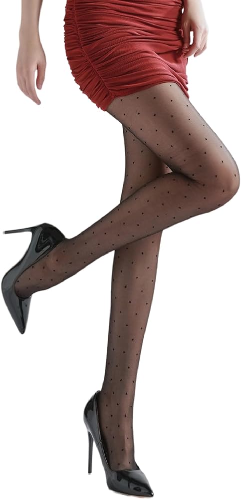 Women’s 15D Sheer Pantyhose Polka Dots Patterned High Waist Ultra Stretchable Footed Tights Plus Size Stockings