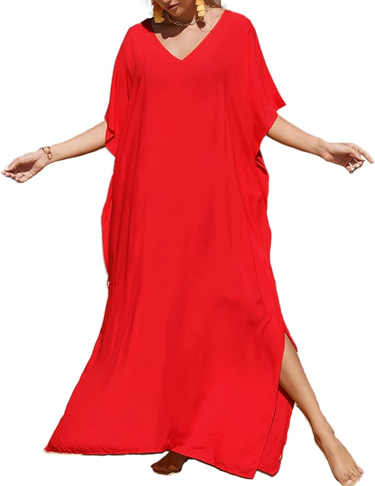 Solid Color Kaftan Dresses for Women Plus Size Caftans Long Swimsuit Cover Ups