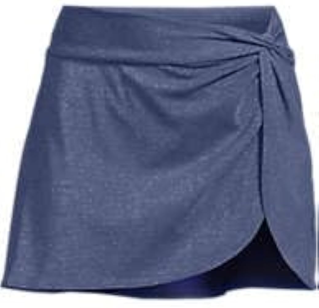 Lands' End Women's Chlorine Resistant Shine Twist Front Mini Swim Cover-up Skirt, Medium