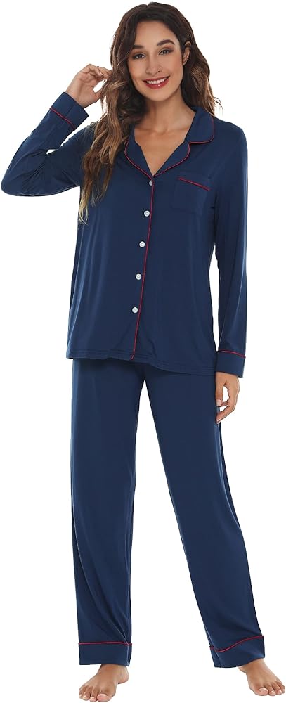 WiWi Bamboo Viscose Pajamas Set for Women Soft Button Down Sleepwear Pj Lightweight Lounge Sets Loungewear S-XXL