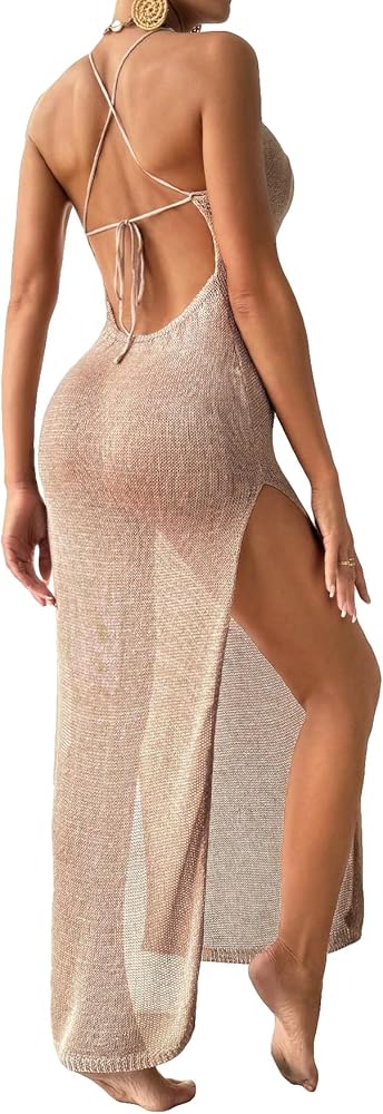 Verdusa Women's Cover Ups Split Hollow Out Crisscross Backless Bikini Long Dress