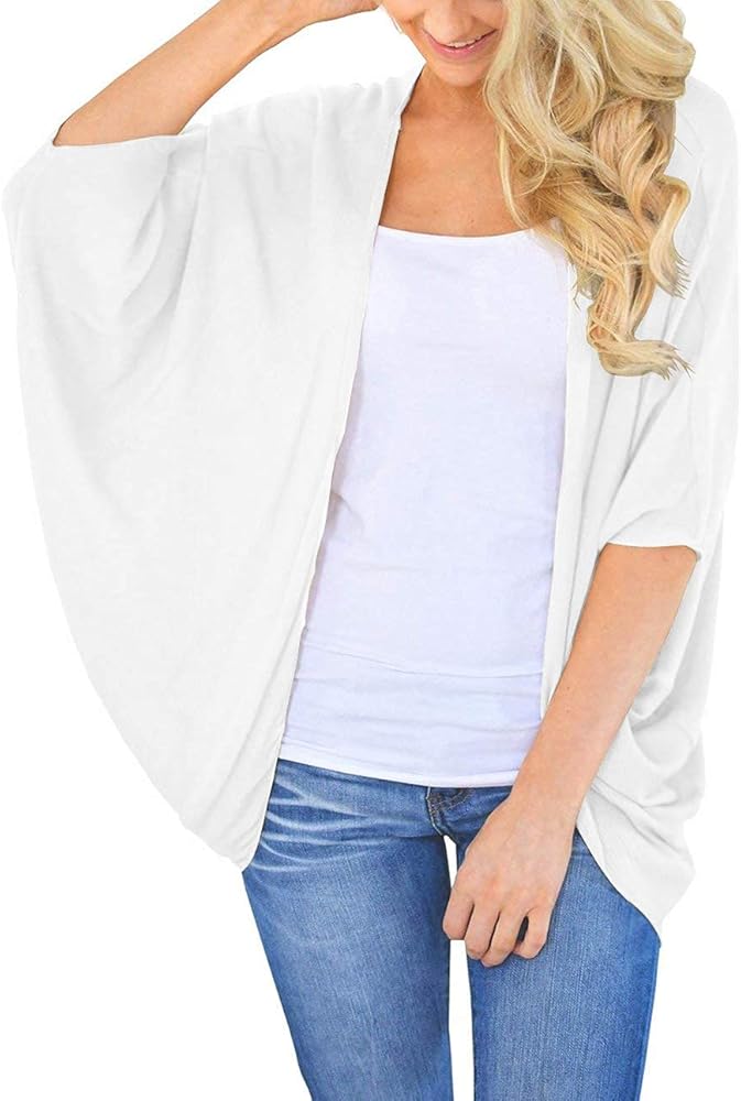 BB&KK Women's Cotton Lightweight Kimono Cardigans 3/4 Batwing Sleeve Solid Colors