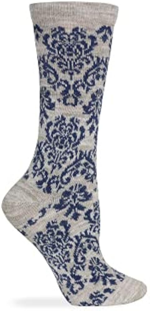 Ladies Merino Wool Blend Damask Pattern Crew Socks 1 Pair Pack