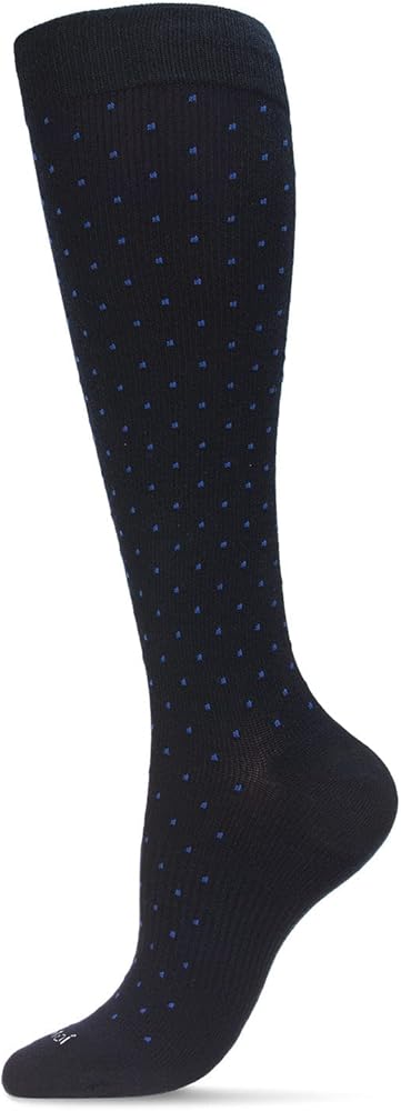 MeMoi Unisex Swiss Dot Cotton Blend 15-20mmHg Graduated Compression Socks Navy 10-13