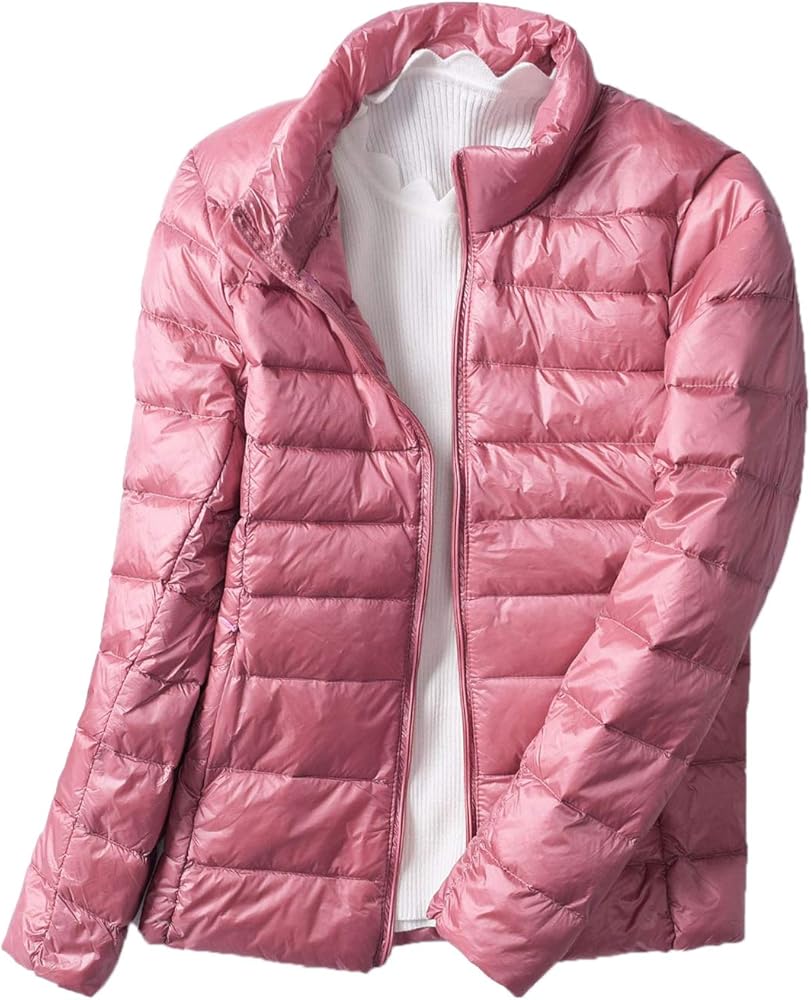 Women's Down Jacket Lightweight Duck Down Quilted Jacket Stand Collar