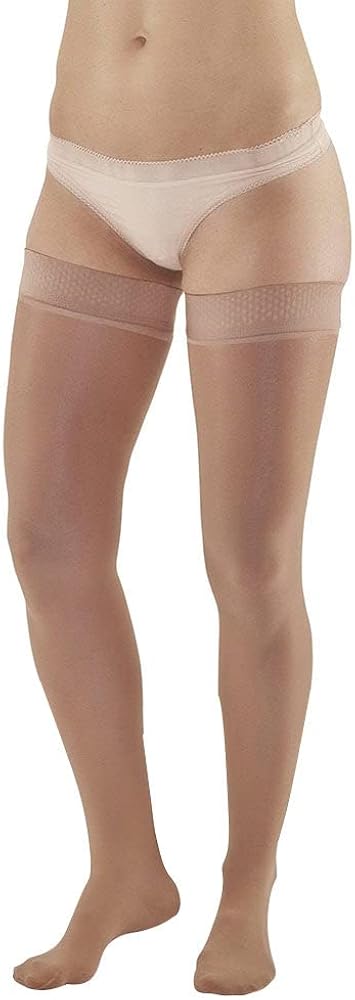 Ames Walker AW Style 285 Signature Sheers 20-30 mmHg Firm Compression Closed Toe Thigh High Stockings w/Top Band LtBeige Xlarge