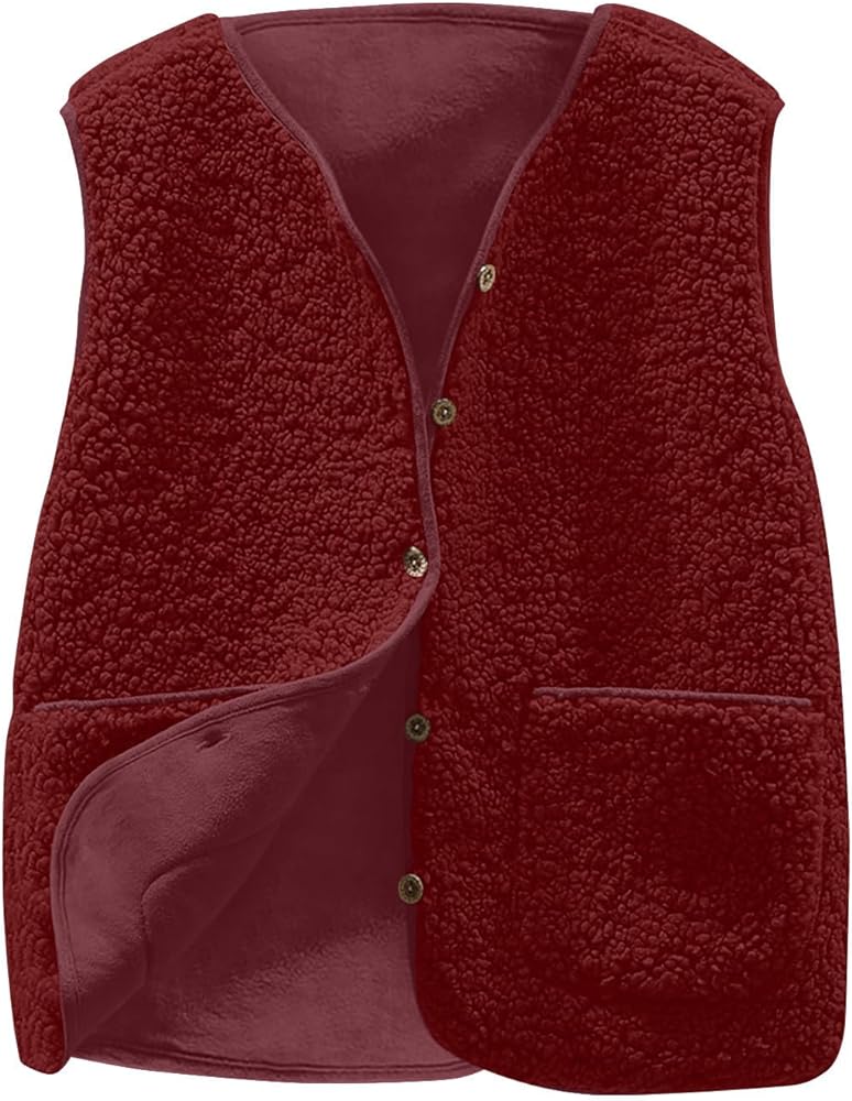 Women's Fleece Vest Casual Fuzzy Sleeveless Cozy Coats Lightweight Vest Winter Warm Sherpa Jacket with Pockets Womens Winter Jackets 2023 Women's Vests Lightweight