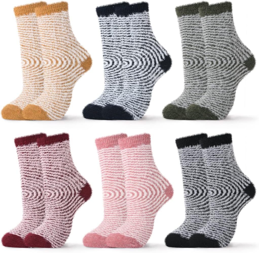 Womens Fuzzy Socks Winter Warm Socks for Women Thick Thermal Cozy Socks for Ladies 6 Pack