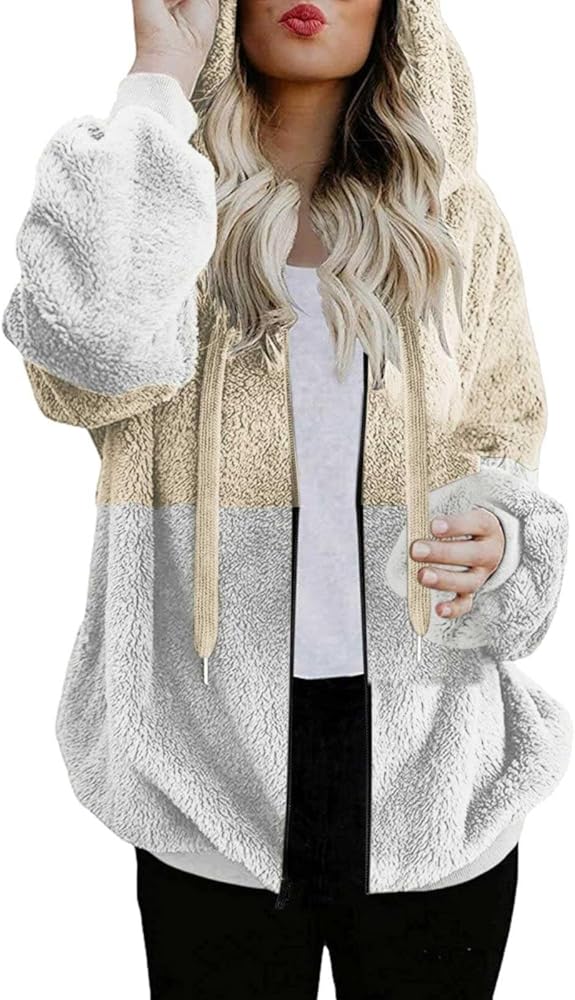 ECKHARDT Women's Oversized Faux Fur Coat Womens Fleece Jacket Fuzzy Sweater Shaggy Padded Puffy Jackets Coats Tops