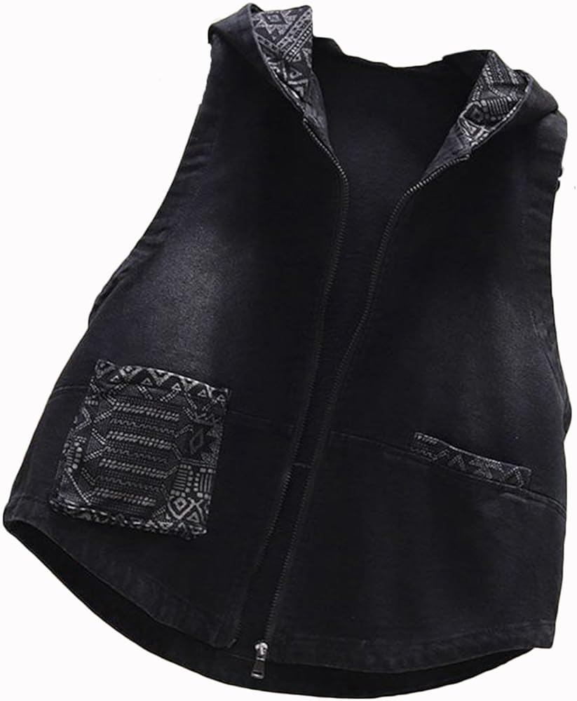 oelaio Women's Sleeveless Denim Vest Casual Lightweight Hooded Zip Up Jean Waistcoat Biker Trucker Jacket