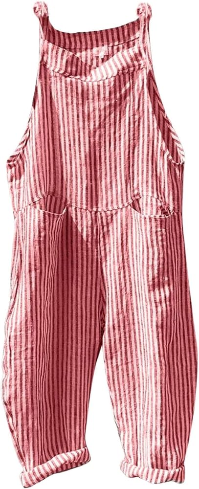 loveimgs Womens Summer Casual Striped Overall Jumpsuit Oversized Baggy Wide Leg Bib Overalls Pants with Pockets