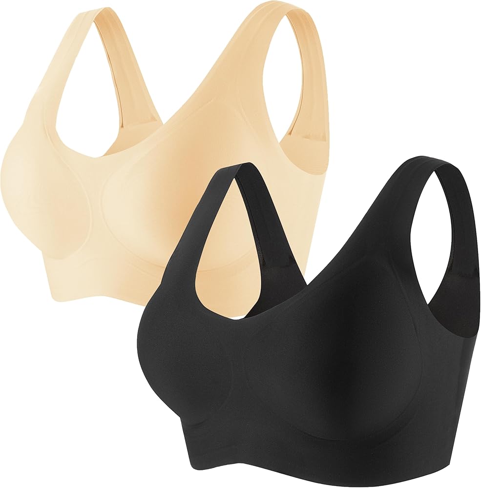 PRETTYWELL Sleep Bras, Thin Soft Comfy Daily Bras, Seamless Leisure Bras for Women, A to D Cup, with Removable Pads