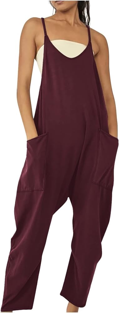 Jumpsuits for Women Plus Size Dressy V Neck Sleeveless Casual Loose Spaghetti Strap Harem Long Pants with Pockets