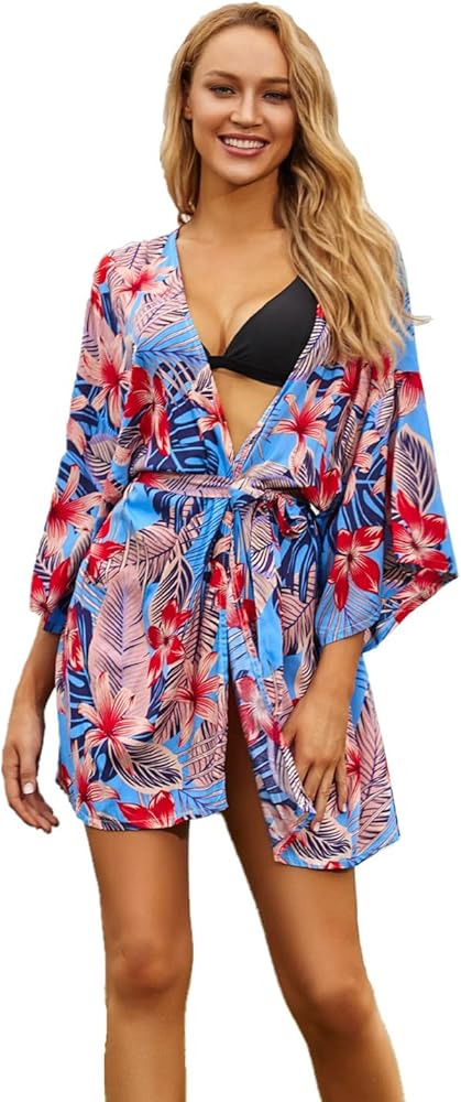 Women Loose Kimono Cardigans Floral Kaftans Cover up Caftan Blouses Beach Swimsuit